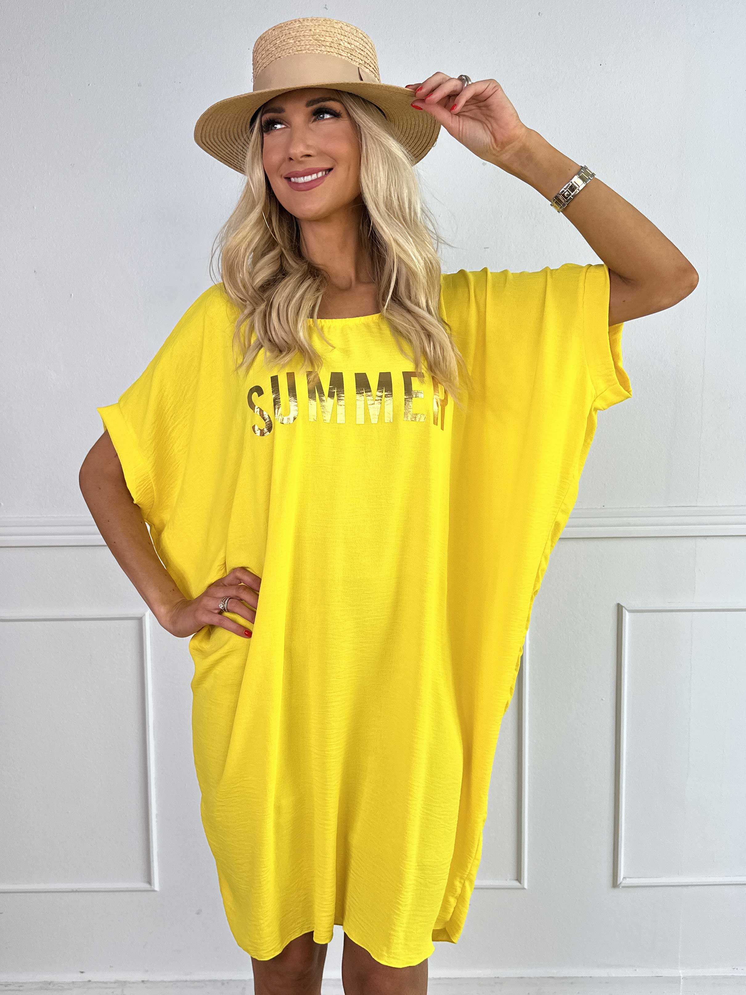 Bine - Sød kjole i løs pasform med guld print på brystet